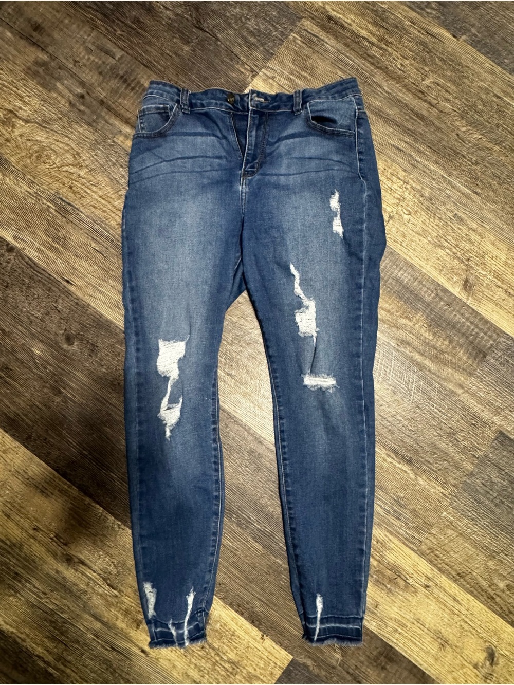 Encore Jeans Distressed Dark Blue Jeggings